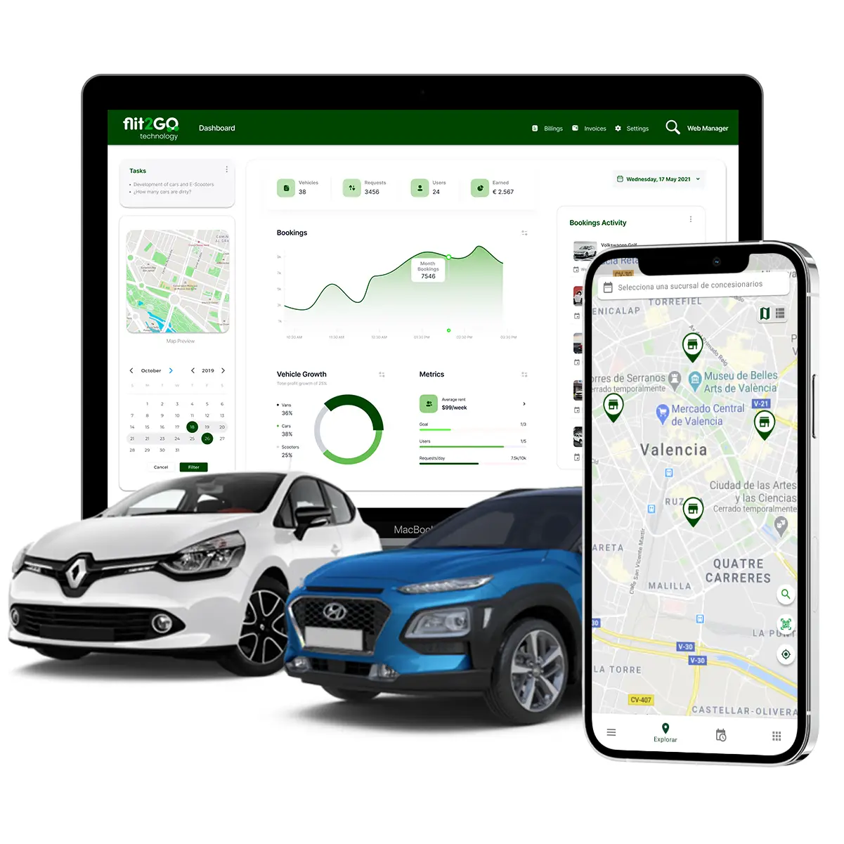 smartphone con software de concesionarios de coches y agentes oficiales