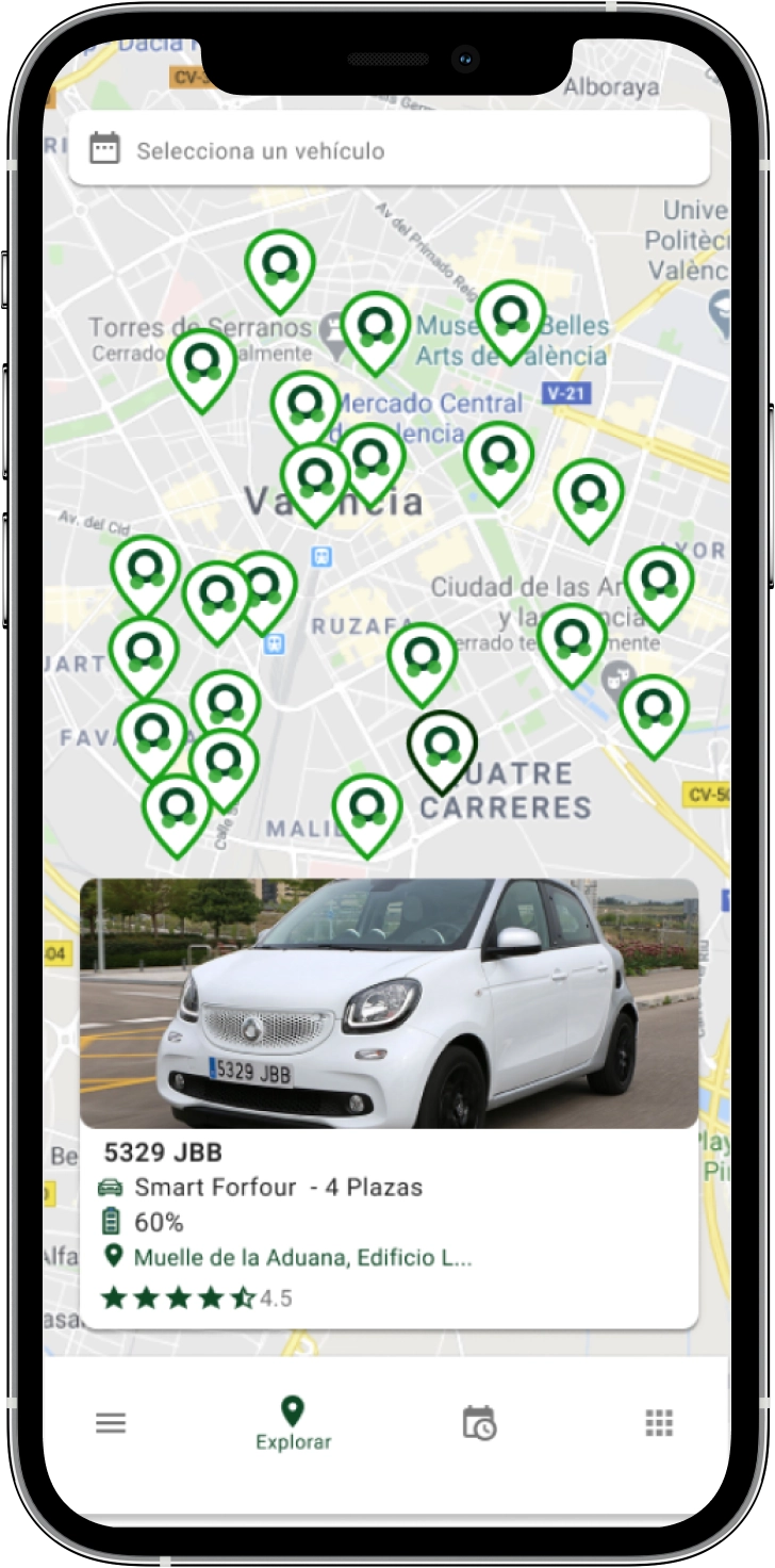 smartphone with white label app for car rental and all types of vehicles