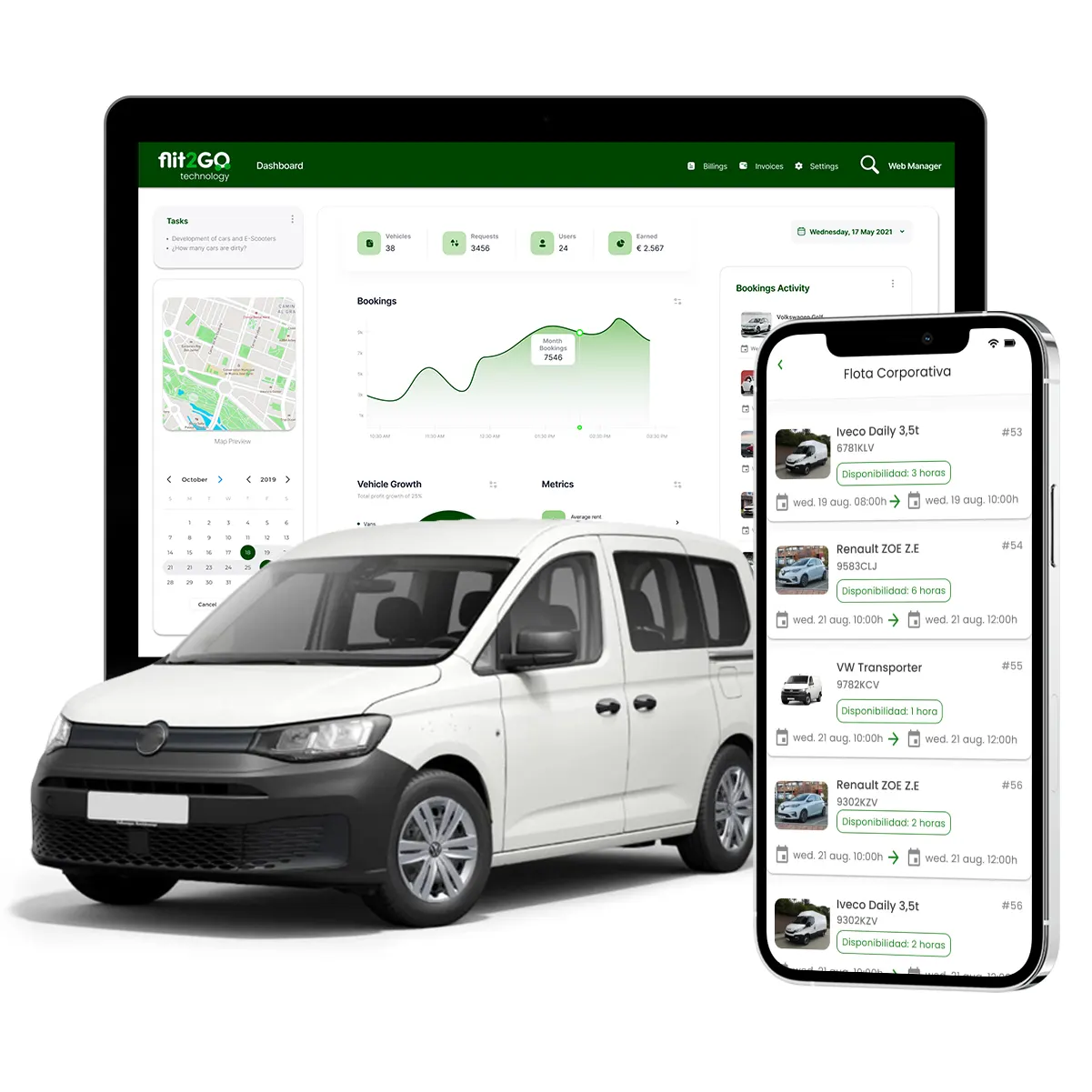 smartphone with corporate mobility software for fleet vehicles such as vans or vans